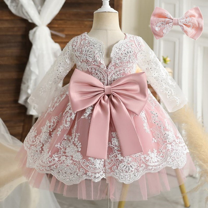 Toddler Baby Girls 1st Birthday Baptism Dresses Embroidered Elegant Princess Party Gown First Communion Infant Kids Lace Dress